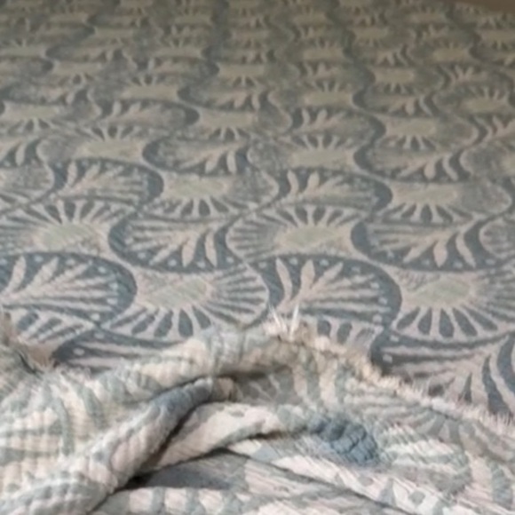 Ginkgo Deco Leaf Quilt 2 Side FLiPSiDE Green + Cream Patterned Quilt KING NEW - Picture 8 of 15